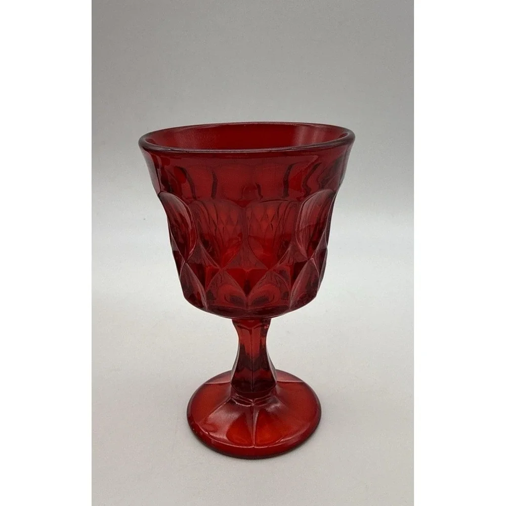 6 Vtg Noritake Perspective Ruby Red Cocktail Goblet Cadmium Glass UV Glow 4.75